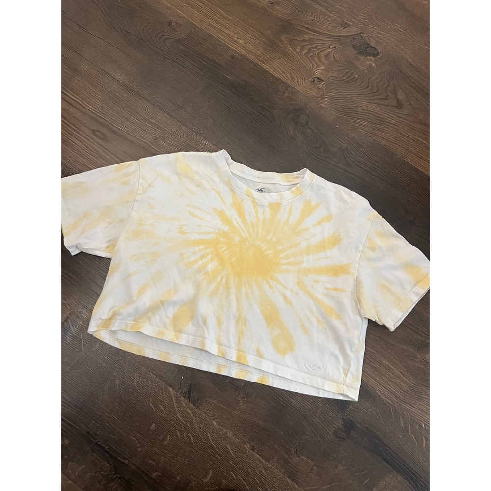 Hollister Womens XXS Yellow Tie Dye Crop Top Must-Have Collection Cotton Tee